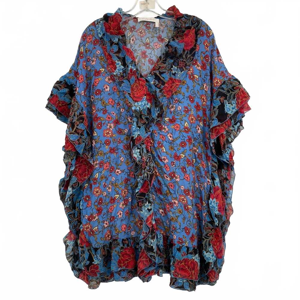 See By Chloe Blue Red Floral Ruffle Edge Mini Dress | size 0